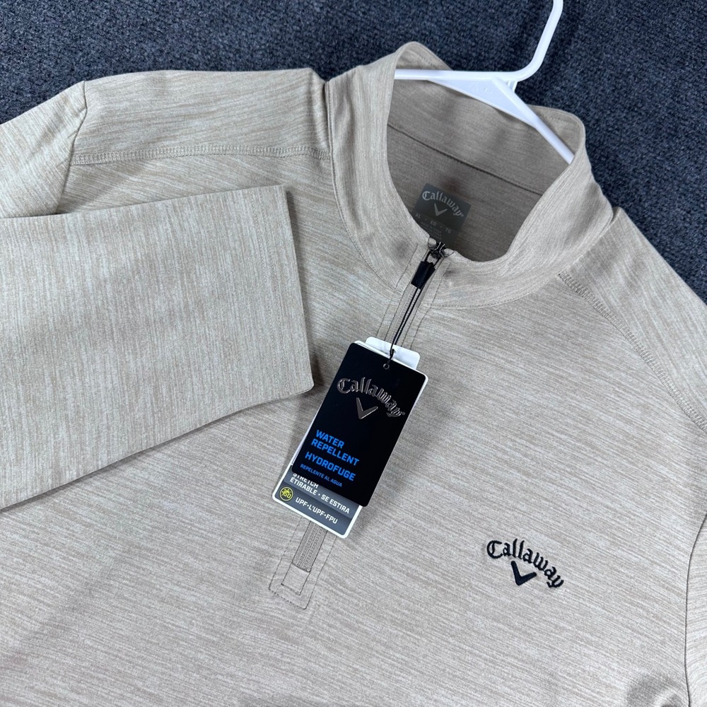 Callaway Pullover Mens XL Extra Large Khaki HTR Water Repellent 1/4 Zip Golf NWT